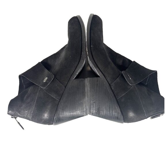 Eileen Fisher Tag Wrap-Snap Leather Booties Black Size 8 Block Heel Ankle Spot - Picture 8 of 11
